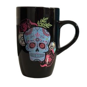 Sugar Skull Day Of  The Dead Tall Coffee Mug Floral Colorful  Halloween Novelty